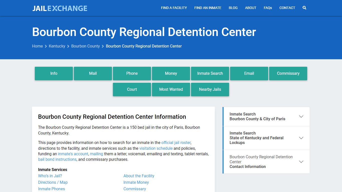 Bourbon County Regional Detention Center, KY Inmate Search, Information